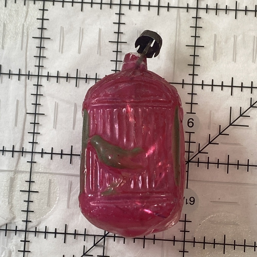VTG Christmas Pink Bird Cage Glass Ornament Tinsel Filled Germany - Picture 3 of 8